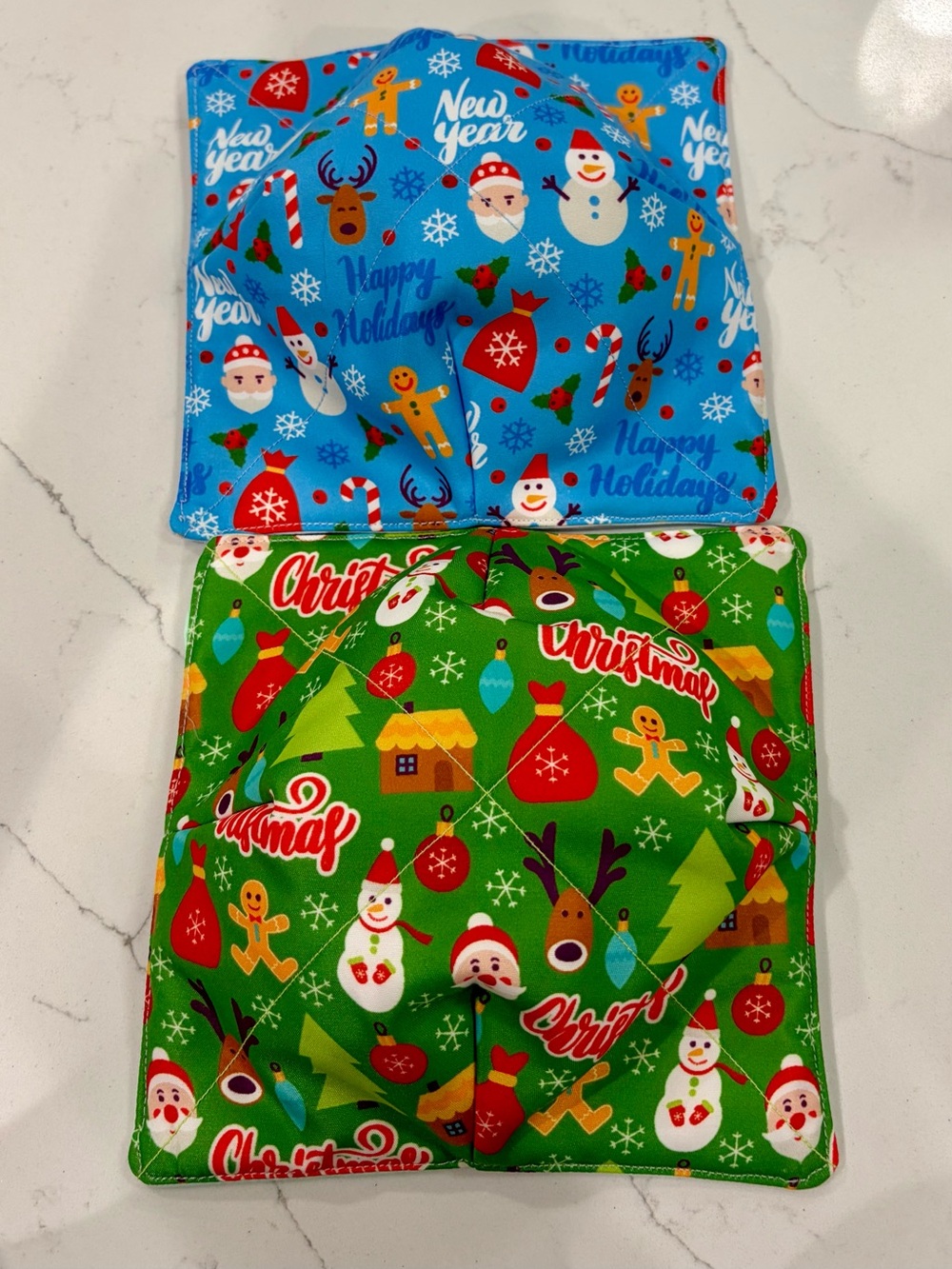 Festive Holiday Microwaveable and Reversible Bowl Cozies set of 4